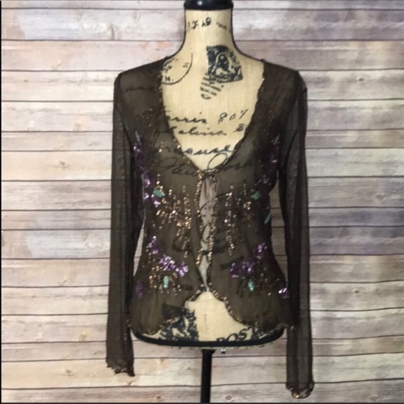 witchery Sweaters - Witchery Sheer Embellished Brown Cardigan